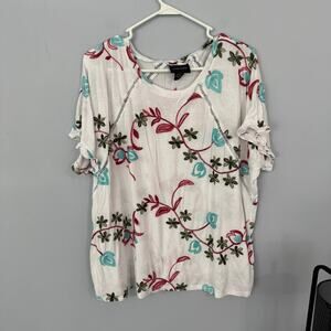 Liv Los Angeles Lightweight Crewneck Top w/ Embroidered Floral Vine Plus Size 2X